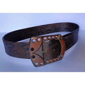 Women's Python Snakeskin Wide Belt Brass Buckle Size 32 Stamped Handsome Vintage